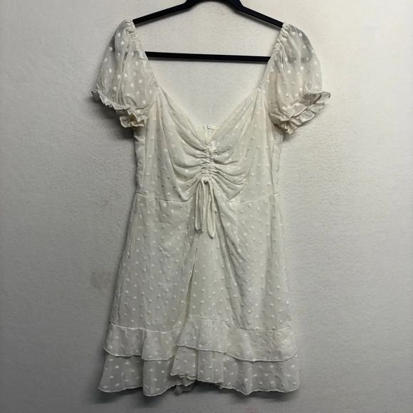 Princess Polly Mikail White Swiss Dot Puff Sleeve Sweetheart Neckline Mini Dress - Picture 4 of 12